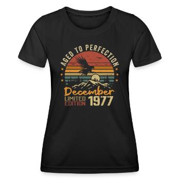 Die Legenden wurden im Dezember 1977 - 1977 geboren - Frauen Funktions-T-Shirt - Schwarz - Vorne - AI Model Female 172 light (172cm)