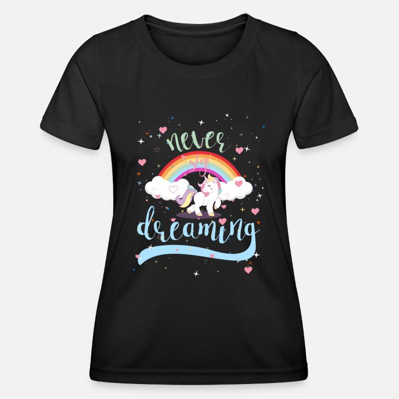 NEVER STOP DREAMING - UNICORN - Women's Functional T-Shirt - black