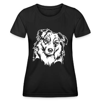 AUSTRALIAN SHEPHERD Dogs Portrait Dog Wilsigns - Women's Functional T-Shirt - black - Front - AI Model Female 172 light (172cm)