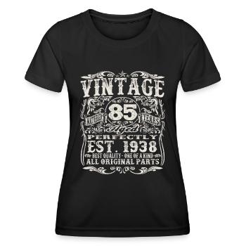 born in 1938 - 85 years old - Women's Functional T-Shirt - black - Front - AI Model Female 172 light (172cm)