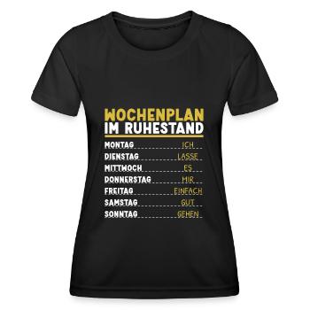 Wochenplan Rentner Ruhestand Personalisierbar Opa - Frauen Funktions-T-Shirt - Schwarz - Vorne - AI Model Female 172 light (172cm)