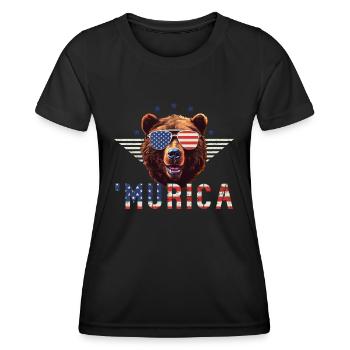 Grizzly Bear Sunglasses Murica Flag Gift - Women's Functional T-Shirt - black - Front - AI Model Female 172 light (172cm)