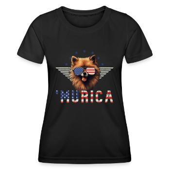 Pomeranian Sunglasses Murica Flag Gift - Women's Functional T-Shirt - black - Front - AI Model Female 172 light (172cm)