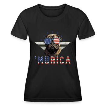 Pug Sunglasses Murica America Flag Gift - Women's Functional T-Shirt - black - Front - AI Model Female 172 light (172cm)