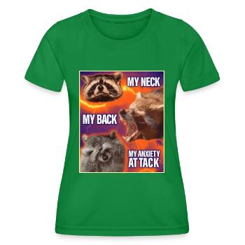 Mon cou Mon dos Ma crise d’angoisse raton laveur Meme - T-shirt sport Femme - vert - Devant - AI Model Female 172 dark (172cm)