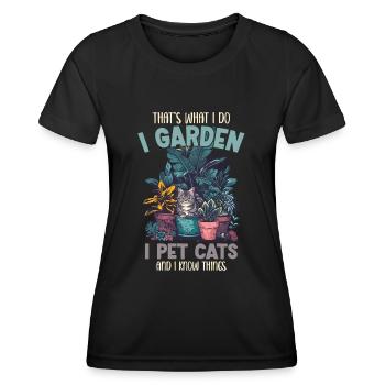 Je jardin, je pet chats plantes jardinier cadeau - T-shirt sport Femme - noir - Devant - AI Model Female 172 light (172cm)