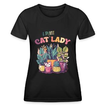 Cat And Plant Lady Garden Botanist Gardener - Women's Functional T-Shirt - black - Front - AI Model Female 172 light (172cm)