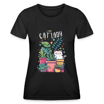 Cat And Plant Lady Garden Gardener Botanist - Women's Functional T-Shirt - black - Front - AI Model Female 172 light (172cm)