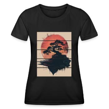 Japan Landscape Bonsai Tree Red Moon Aesthetic - Women's Functional T-Shirt - black - Front - AI Model Female 172 light (172cm)
