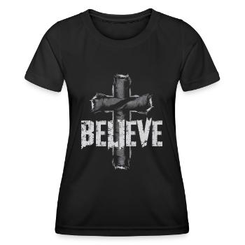 Believe Christen Christ Kreuz Religion Geschenk - Frauen Funktions-T-Shirt - Schwarz - Vorne - AI Model Female 172 light (172cm)
