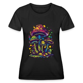 Magic Mushrooms Pilze Psychedelic Festival - Women's Functional T-Shirt - black - Front - AI Model Female 172 light (172cm)