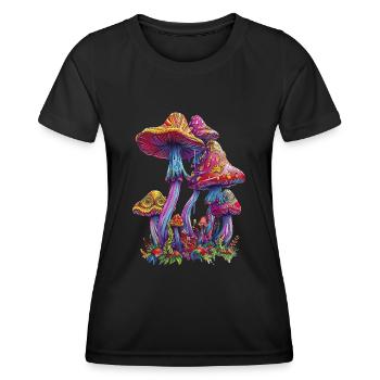 Psychedelic Magic Mushrooms Pilze Festival - Women's Functional T-Shirt - black - Front - AI Model Female 172 light (172cm)