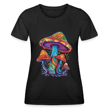 Pilze Psychedelic Magic Mushrooms Festival - Women's Functional T-Shirt - black - Front - AI Model Female 172 light (172cm)