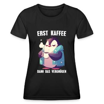 D’abord le café, puis le plaisir Penguin Coffee - T-shirt sport Femme - noir - Devant - AI Model Female 172 light (172cm)