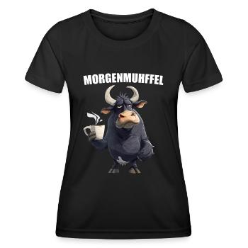 Morning Muhffel Morning Grouch Cow Coffee Sleep Shirt - Women's Functional T-Shirt - black - Front - AI Model Female 172 light (172cm)