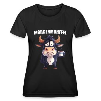 Morning Grouch Morning Muhffel Coffee Cow Sleep Shirt - Women's Functional T-Shirt - black - Front - AI Model Female 172 light (172cm)