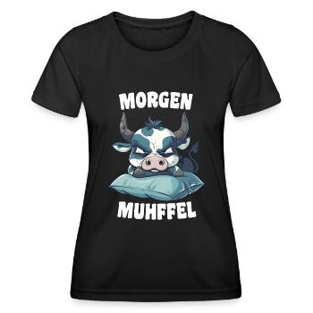 Morning Muhffel Morning Grouch Coffee Cow Sleep Shirt - Women's Functional T-Shirt - black - Front - AI Model Female 172 light (172cm)