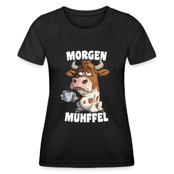 Morning Grouch Morning Muhffel Coffee Funny Cow - Women's Functional T-Shirt - black - Front - AI Model Female 172 light (172cm)