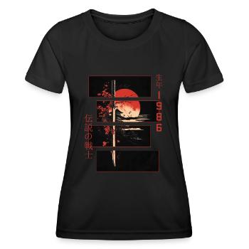 Japanische Zeichen Krieger Vintage 1986 Geburtstag - Frauen Funktions-T-Shirt - Schwarz - Vorne - AI Model Female 172 light (172cm)