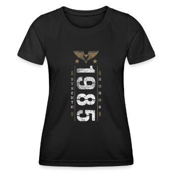 Edition Limitée 1985 Force et Honneur Anniversaire - T-shirt sport Femme - noir - Devant - AI Model Female 172 light (172cm)