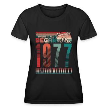 Anniversaire 1977 Vintage Janvier Cadeau Rétro - T-shirt sport Femme - noir - Devant - AI Model Female 172 light (172cm)