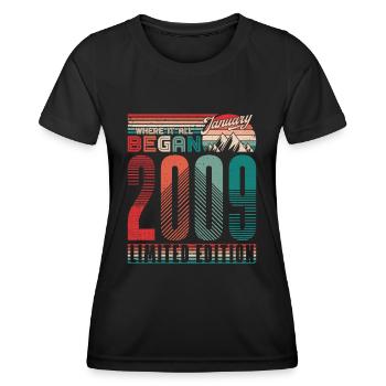 Anniversaire 2009 Vintage Janvier Rétro Cadeau - T-shirt sport Femme - noir - Devant - AI Model Female 172 light (172cm)