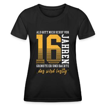 Quand Dieu m’a créé, il a souri pour ses 16 ans - T-shirt sport Femme - noir - Devant - AI Model Female 172 light (172cm)