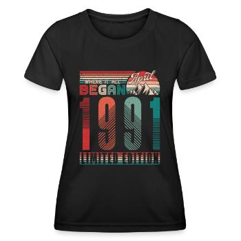 Anniversaire 1991 Vintage Avril Rétro Cadeau - T-shirt sport Femme - noir - Devant - AI Model Female 172 light (172cm)