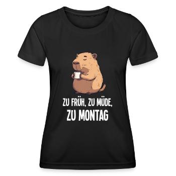 Kaffee Capybara Montag Morgenmuffel Geschenk - Frauen Funktions-T-Shirt - Schwarz - Vorne - AI Model Female 172 light (172cm)