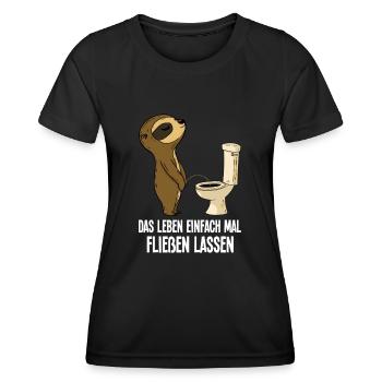 Faultier Lustig Leben Einfach Mal Fließen Lassen - Frauen Funktions-T-Shirt - Schwarz - Vorne - AI Model Female 172 light (172cm)