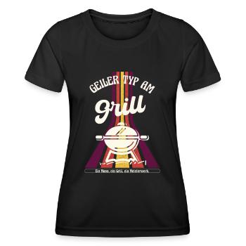 guy at the grill funny saying grilling retro - Women's Functional T-Shirt - black - Front - AI Model Female 172 light (172cm)