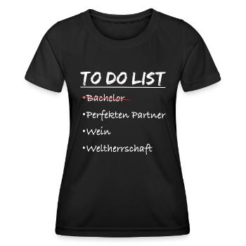 To do liste Bachelor Abschluss feier Kostüm - Frauen Funktions-T-Shirt - Schwarz - Vorne - AI Model Female 172 light (172cm)