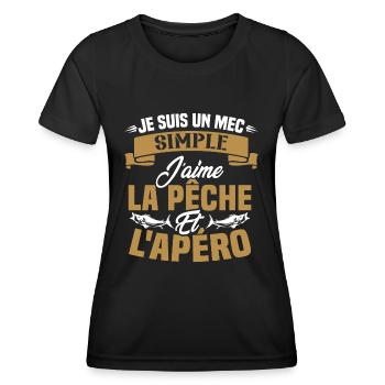Je suis un mec simple j'aime la pêche et l'apéro - T-shirt sport Femme - noir - Devant - AI Model Female 172 light (172cm)