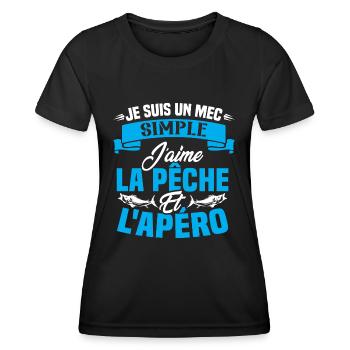 Je suis un mec simple j'aime la pêche et l'apéro - T-shirt sport Femme - noir - Devant - AI Model Female 172 light (172cm)