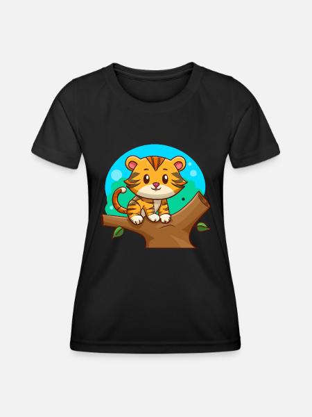 Tiger auf einem Baum - Frauen Funktions-T-Shirt - Schwarz