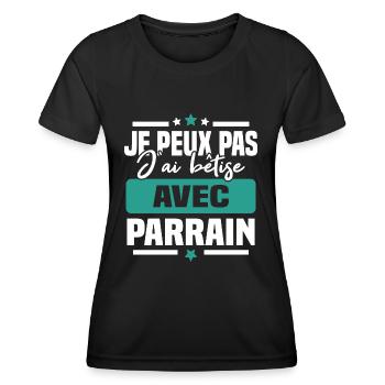 Je peux pas j ai bêtise avec parrain - T-shirt sport Femme - noir - Devant - AI Model Female 172 light (172cm)