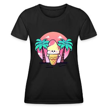 Softeis unter Palmen im Sonnenuntergang - Frauen Funktions-T-Shirt - Schwarz - Vorne - AI Model Female 172 light (172cm)