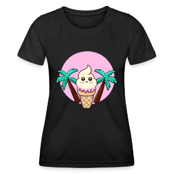 Softeis unter Palmen im Sonnenuntergang - Frauen Funktions-T-Shirt - Schwarz - Vorne - AI Model Female 172 light (172cm)