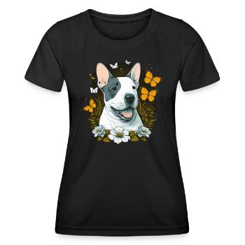 Joyeux bull terrier avec des fleurs - T-shirt sport Femme - noir - Devant - AI Model Female 172 light (172cm)