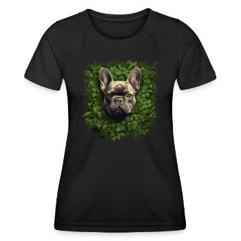 French bulldog looking out of the bushes - Women's Functional T-Shirt - black - Front - AI Model Female 172 light (172cm)