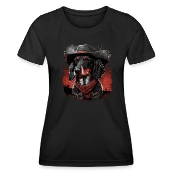 Cowboy Dackel - Frauen Funktions-T-Shirt - Schwarz - Vorne - AI Model Female 172 light (172cm)