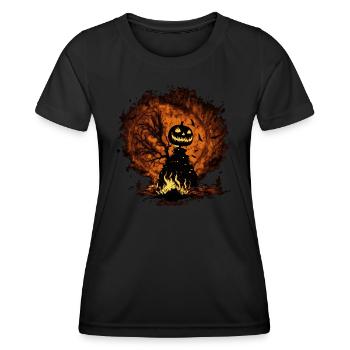 Creepy Halloween pumpkin in flames - Women's Functional T-Shirt - black - Front - AI Model Female 172 light (172cm)