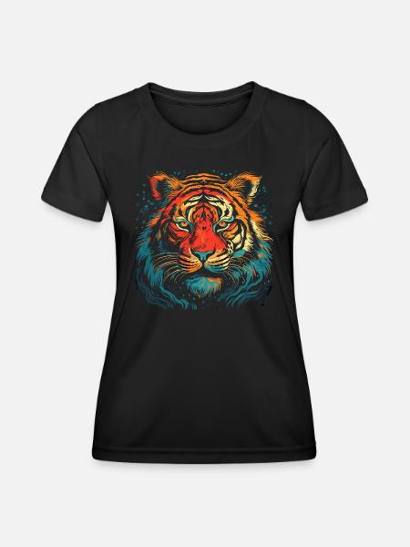Tiger - Frauen Funktions-T-Shirt - Schwarz