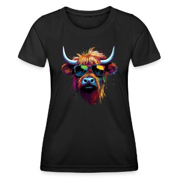 Cooles Schottisches Hochlandrind - Frauen Funktions-T-Shirt - Schwarz - Vorne - AI Model Female 172 light (172cm)