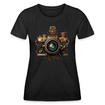 Steampunk Fotoapparat - Frauen Funktions-T-Shirt - Schwarz - Vorne - AI Model Female 172 light (172cm)