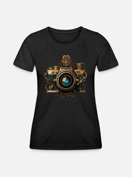 Steampunk Fotoapparat - Frauen Funktions-T-Shirt - Schwarz