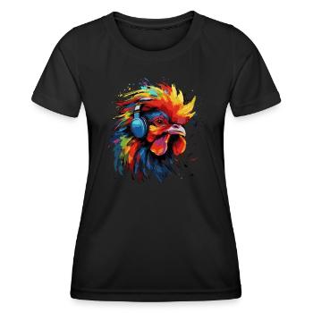 DJ Hahn listens to music - Women's Functional T-Shirt - black - Front - AI Model Female 172 light (172cm)
