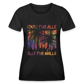 Einer für alle alle für Malle Palmen Urlaub Reise - Frauen Funktions-T-Shirt - Schwarz - Vorne - AI Model Female 172 light (172cm)