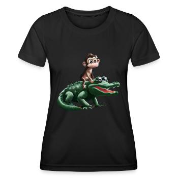 Lustiges Affe auf Krokodil Design - Frauen Funktions-T-Shirt - Schwarz - Vorne - AI Model Female 172 light (172cm)