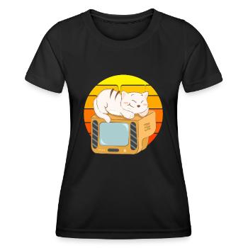 Cat Tv Coucher de soleil - T-shirt sport Femme - noir - Devant - AI Model Female 172 light (172cm)
